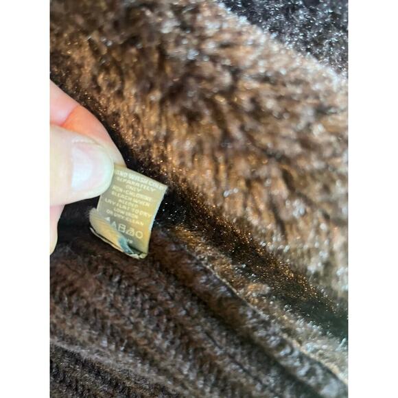 Neiman Marcus Open Front Knit Cardigan Sweater Women M Faux Fur Hobbit Neutral - Picture 8 of 8